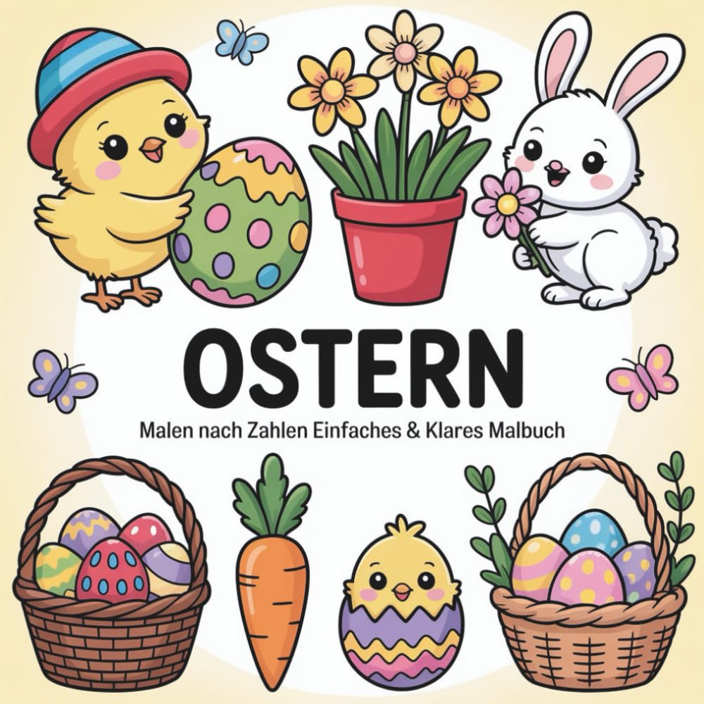 Ostern Malen nach Zahlen Einfaches & Klares Malbuch: Leicht verständliche Ostermotive für stressfreies Malen nach Zahlen