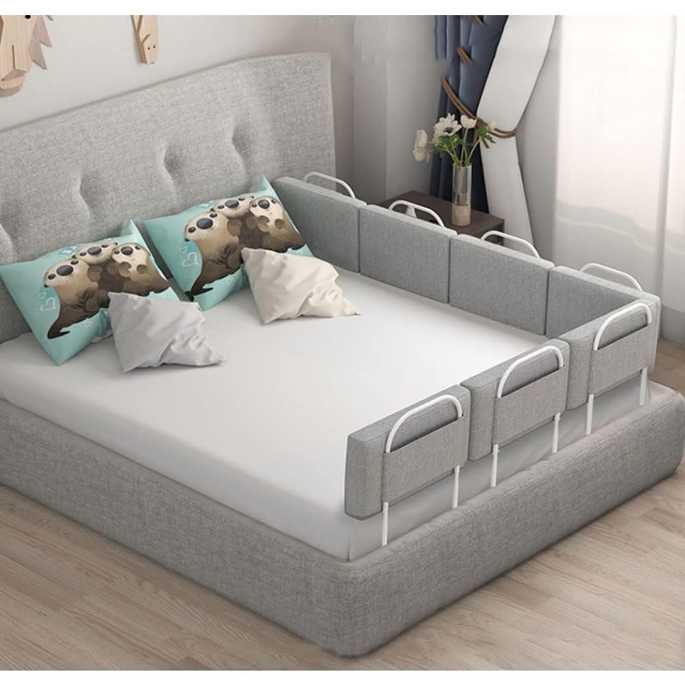 Barriera Letto in Schiuma – Paracolpi Regolabile con Cotone Perlato e Supporto in Metallo, Protezione Completa per Letti Bambini, Singoli e Matrimoniali, Sonno Tranquillo maniglia letto/B/50CMX