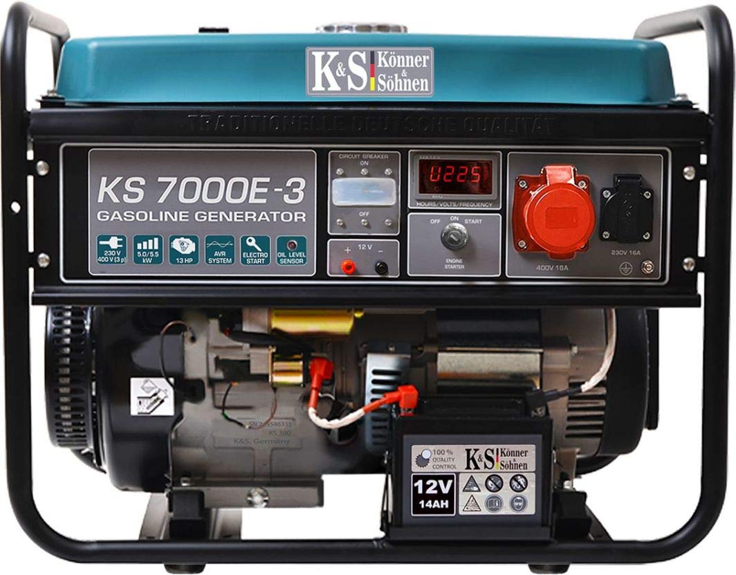 Generatore a benzina KS 7000E-3 5500 W per utenze trifase (400V),con avviamento manuale/elettrico,protezione da cortocircuito, LED display, avvolgimento in rame, EURO 5