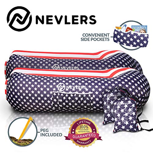 Nevlers Inflatable Lounger with Side Pockets & Matching Travel Bag - 2 Pack