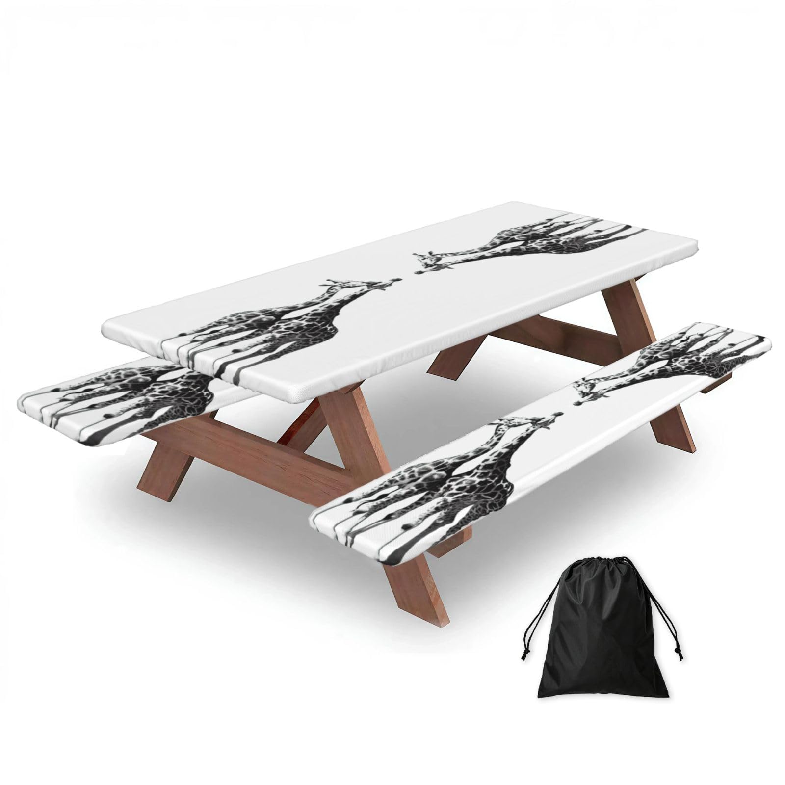 Zyjhyy Black African Giraffe Print 3 Pack Wipeable Picnic Bench Cover And Table Cover Lightweight Table Cloth For Camping Outdoor