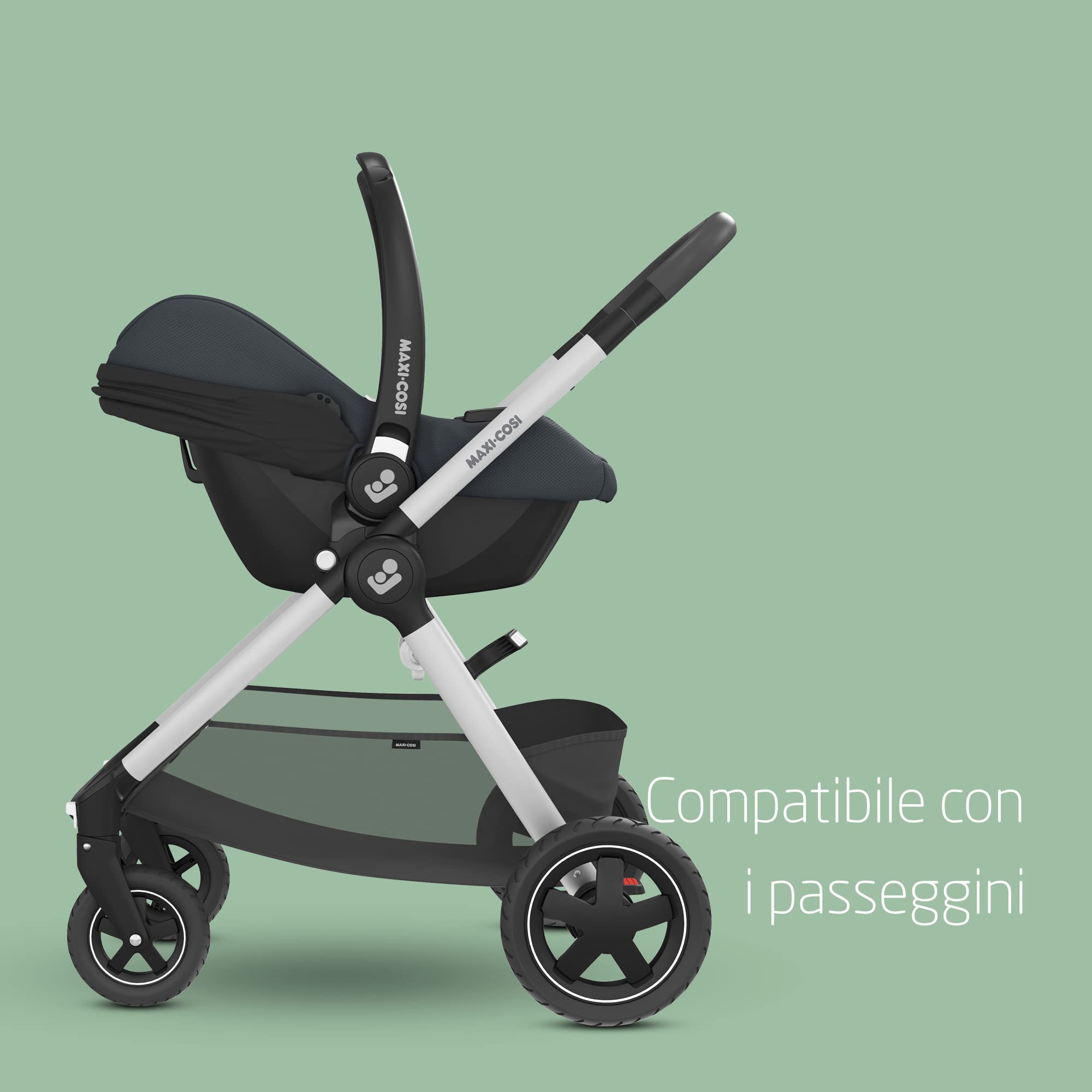 Maxi-Cosi CabrioFix i-Size, Seggiolino auto neonato, 0-12 mesi, 0-12 kg, Seggiolino auto Isofix leggero (3,2 kg), Capottina ampia, Seduta ultra imbottita, Riduttore Neonato, Essential Graphite