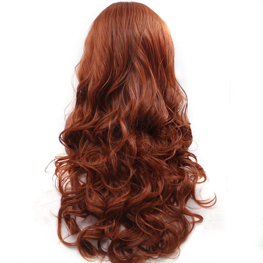 Copper Red LongWavy FreePart LaceFront Wigs Amazon.com: ELESTY Glueless Synthetic Lace Front Wig Copper  main image 4