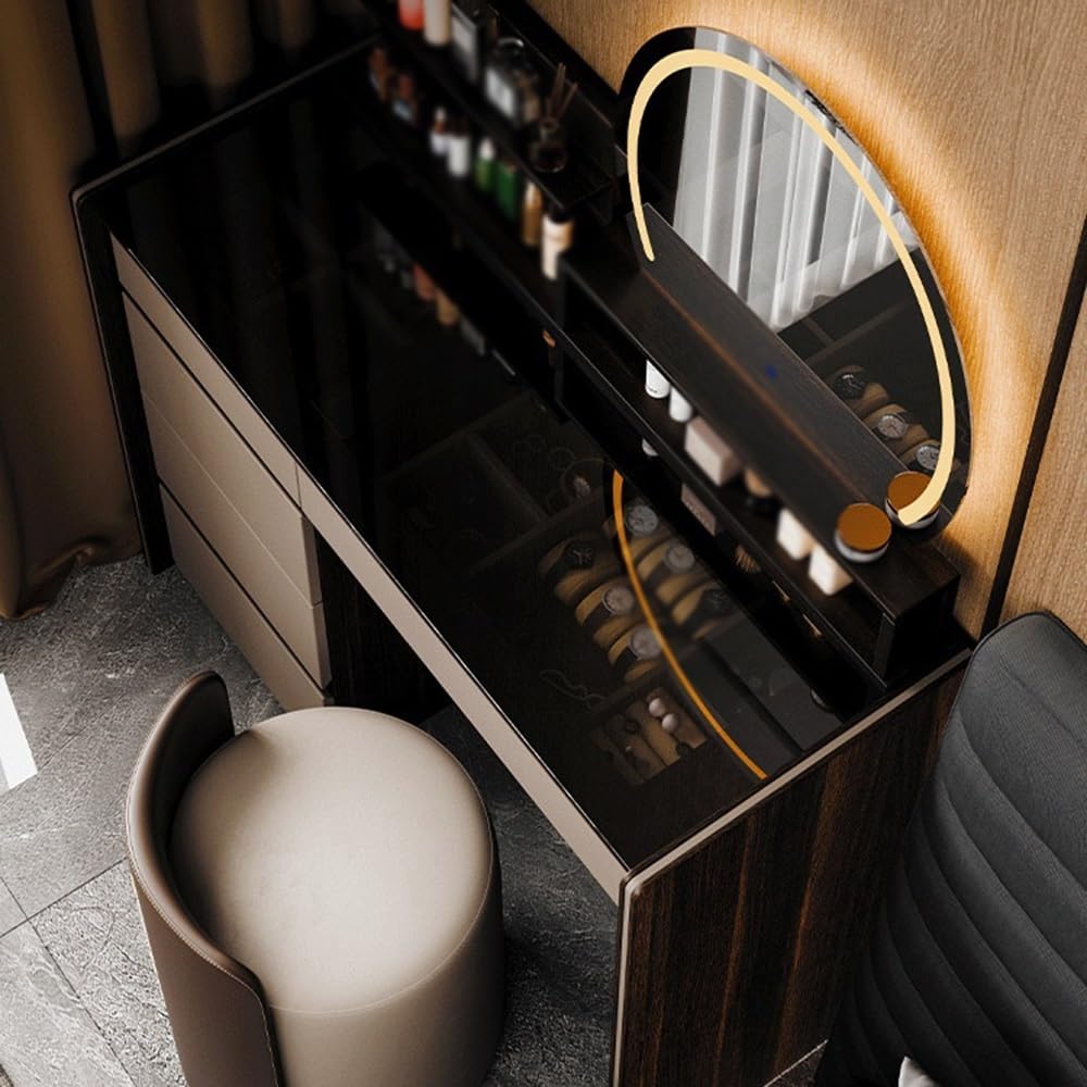 Vanità for il trucco minimalista italiana con sensazione di lusso in una piccola camera da letto grande capacità Toeletta con sgabello