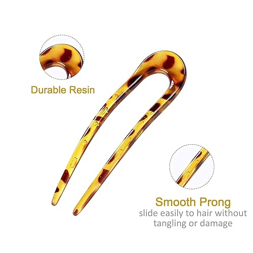 Miniatura 7 de Lawie Paquete de 9 palillos de plástico de resina con forma de U, palillos para el cabello, horquillas largas, horquillas talladas, pasadores para