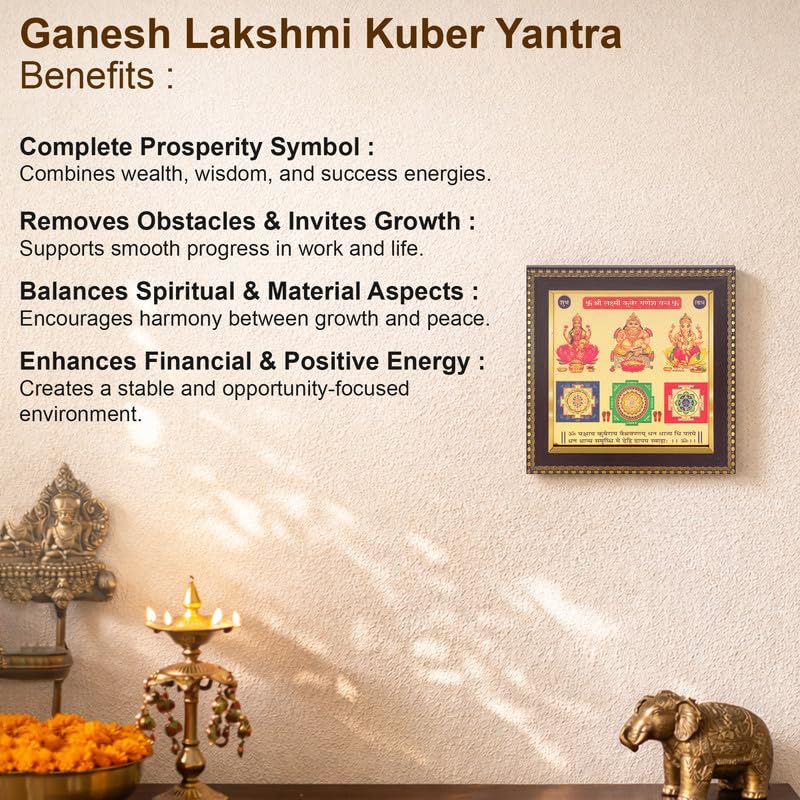 Image of Lakshmi Kuber Yantra Wall Frame Compact Size, Gold Vastu Decor for Wealth, Prosperity & Financial Growth