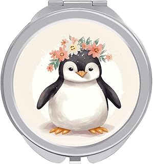 Penguin Wearing Flowers Compact Mirror Makeup...