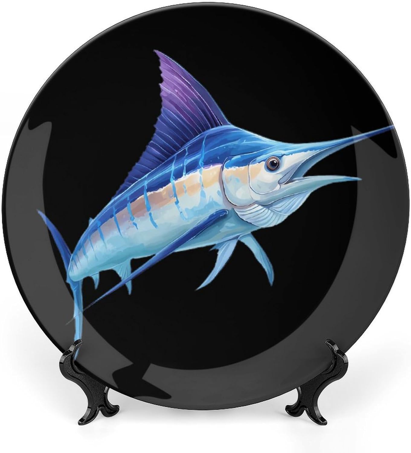 Blue Marlin Fish Bone China Decorative Plates Ceramic Plates Craft with Display Stand Home Wall Decor