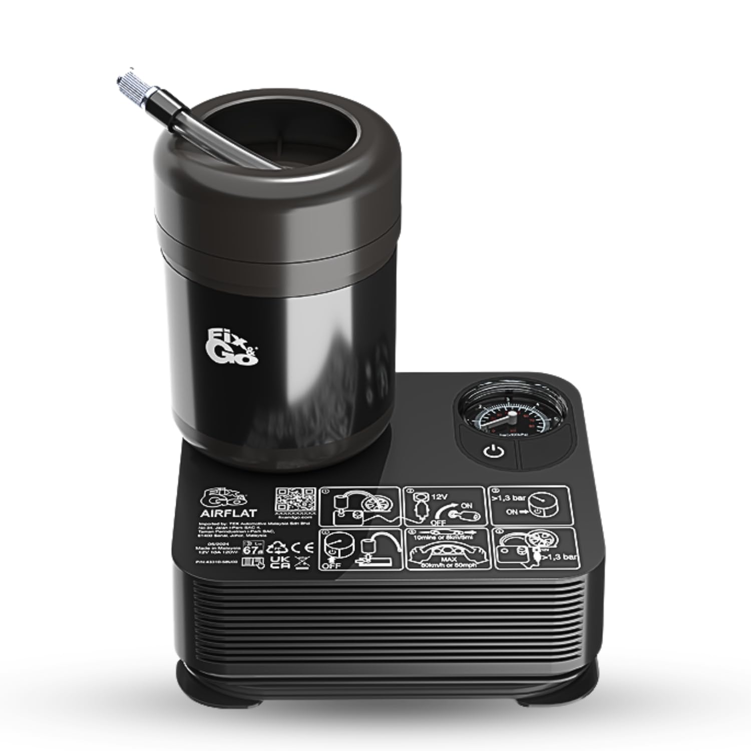 FIX&GO Airflex - Kit de reparación de neumáticos de 12 V – Compresor portátil con sellador – Sistema de reparación rápida para coche