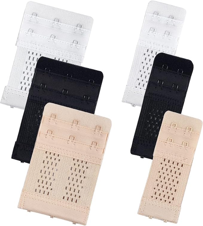 Ybaier6 Pcs Women's Bra Extender Adjustable 2 Hooks/ 3 Hooks Elastic Bra Extension Strap Bra Lingerie Extenders White/Black/Beige, One Size