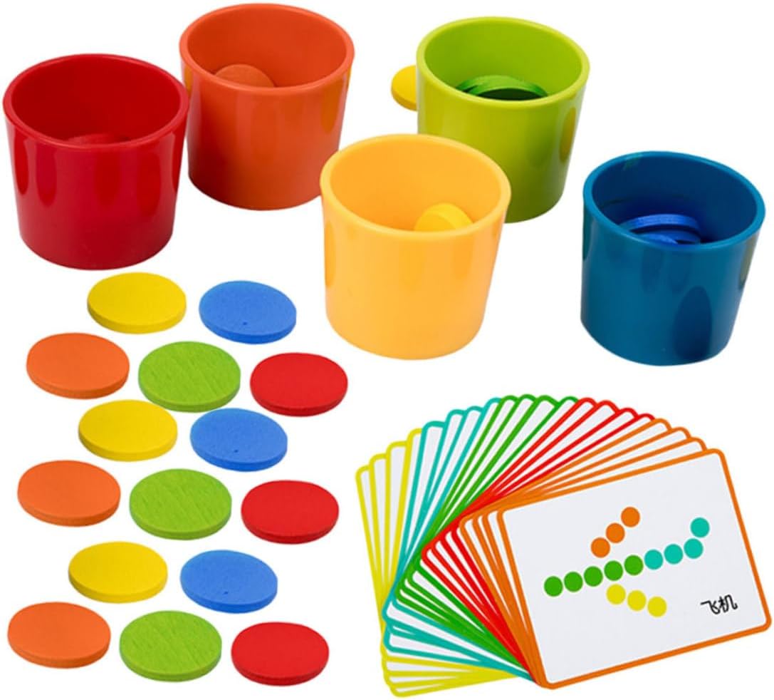 BESPORTBLE 1set Montessori Wooden Sorting Cups for Toddlers Educational Matching Toy for Ages Cognitive Skills and Hand-Eye Coordination for Learning Activities and Giving