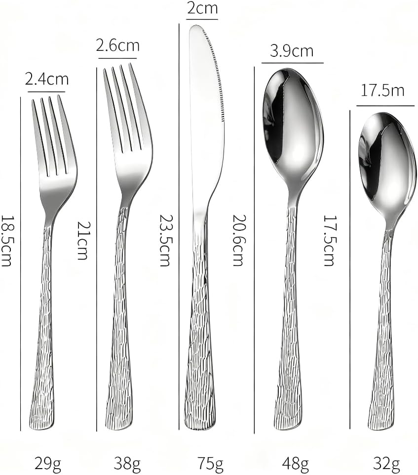 Kitchen Cutlery Set Stainless Steel Silverware Flatware Tableware Grain Handle Hammered Finish for Western Food Steak Dessert Tea (20-piece set,Gold)