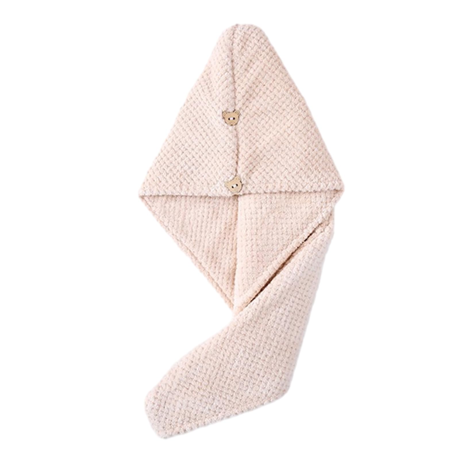 bayicie Hair Drying Towel with Button, Super Absorbent Coral Fleece Hair Towel, Skin-friendly Bath Turban for Women, Comfortable Hair