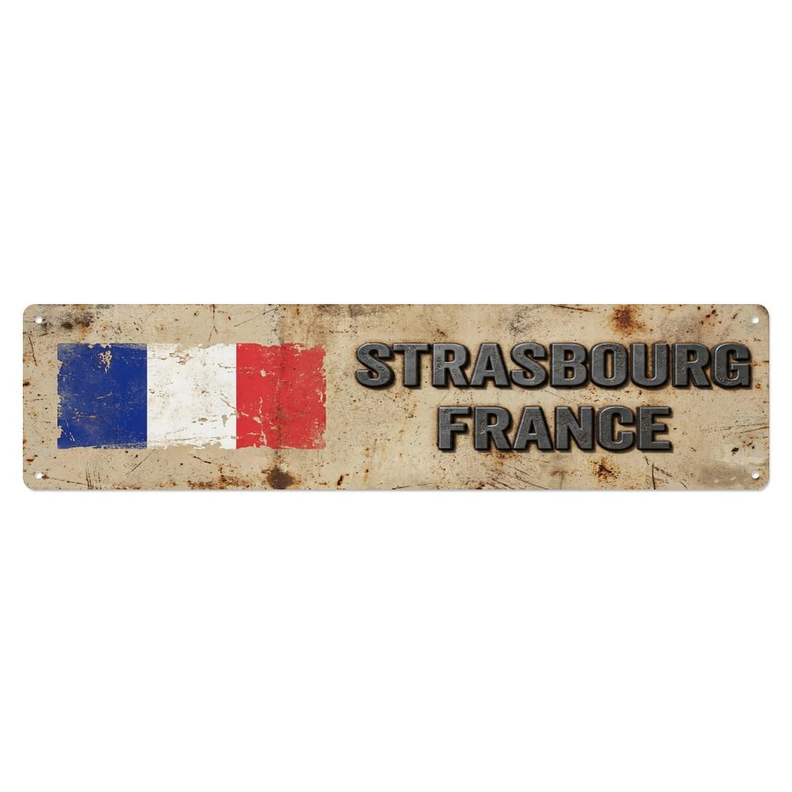 Vintage Strasbourg France Flag Decor Rustic Travel Metal Tin Sign