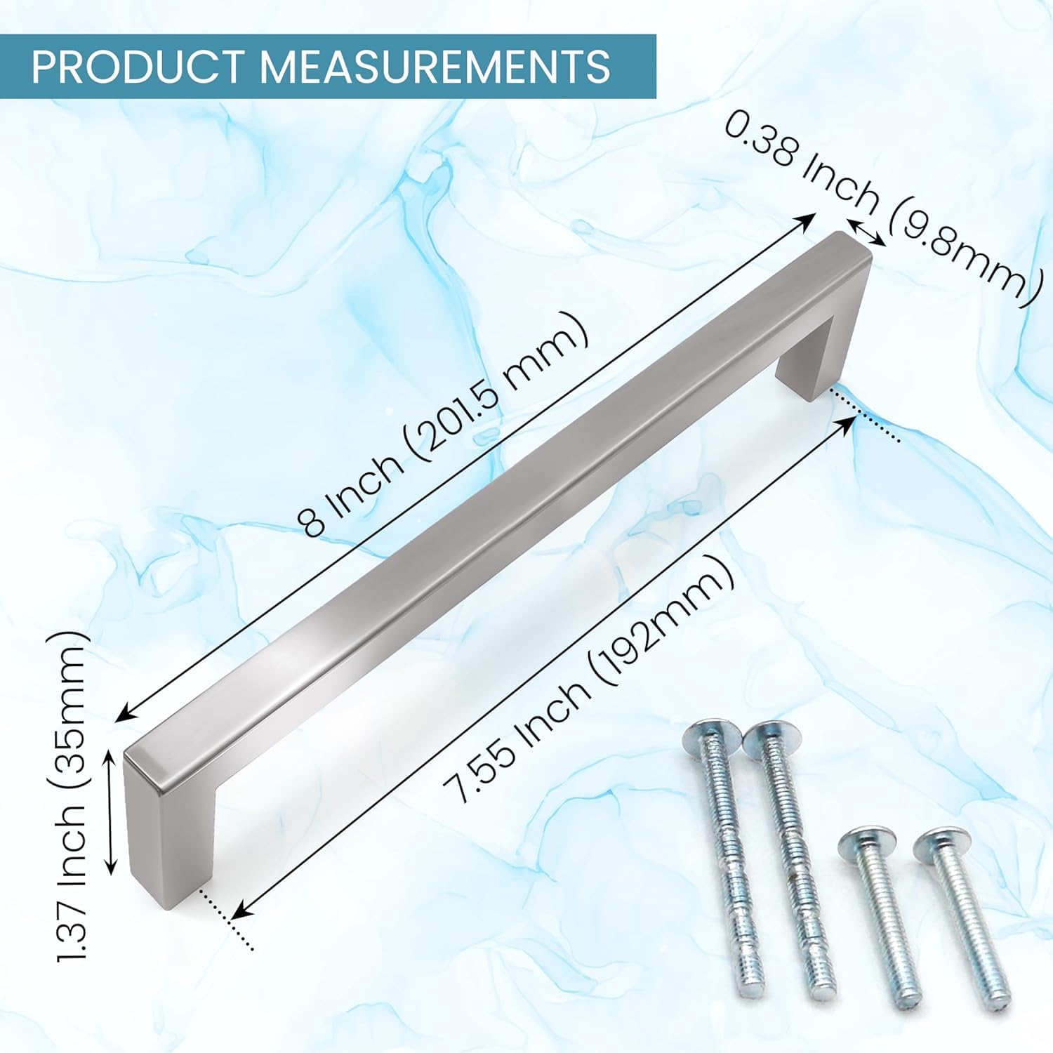 8 Inch Cabinet Pulls, Pack of 10 Satin Nickel Modern Square Collection, Solid Stainless Steel (NOT Hollow). for Kitchen Drawer, for Doors, for Wardrobe & for Cabinets