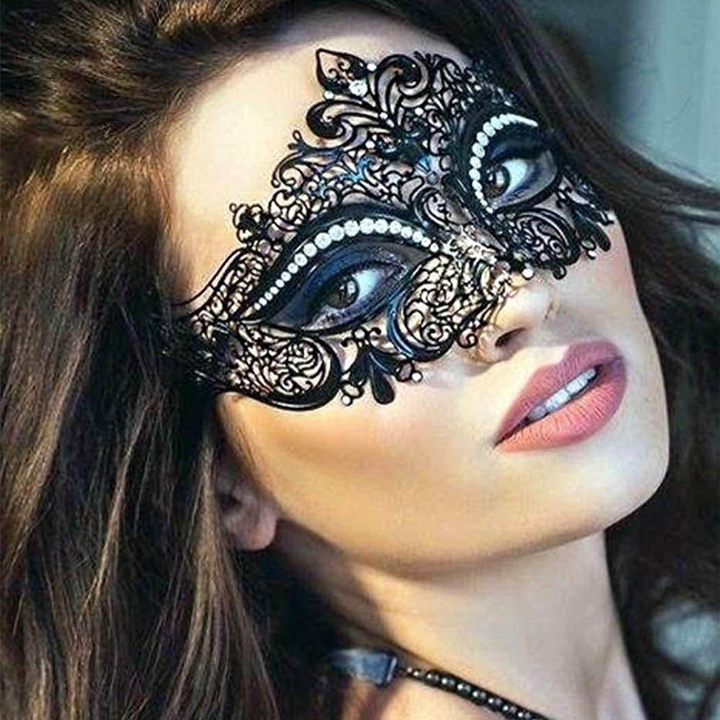 Campsis Women's Costume Masks Black Mardi Gras Masquerade Mask Rhinestone Metal Mask Halloween Venetian Party Nightclub for Women and Girls : Clothing, Shoes & Jewelry