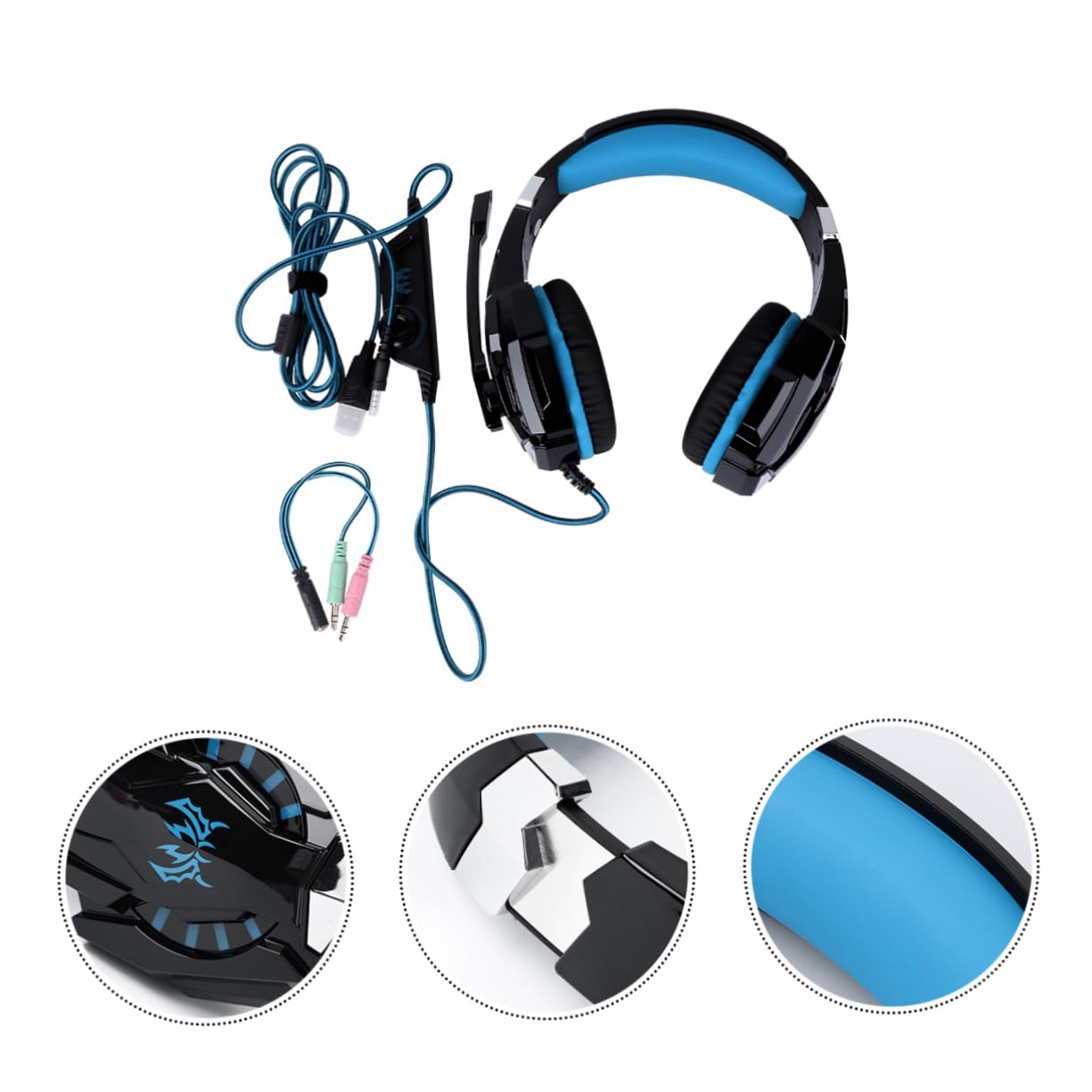 UPKOCH 1pezzi Cuffie Gaming Luminose Over-ear Con Microfono e Cavo Adattatore Comfort e Isolamento Acustico Per Gioco e Console Versione Design Elegante e Stile Moderno