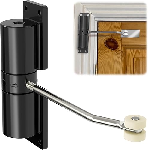 Cierrapuertas automático de seguridad, cierrapuertas para cierre automático, convierte puertas con bisagras en cierre automático, color negro