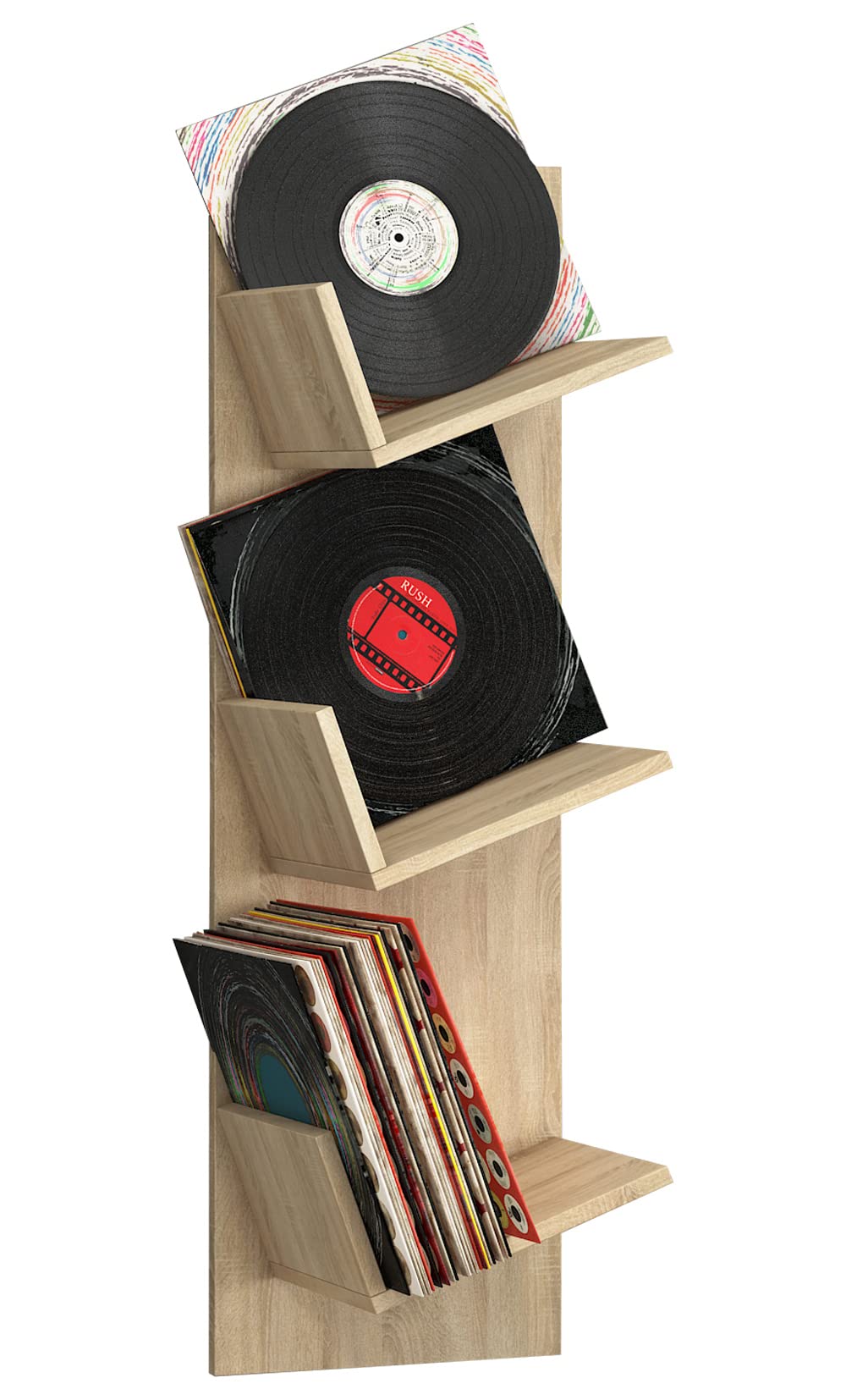 Holz-Wandregal mit drei großen Fächern für Vinyl und Bücher