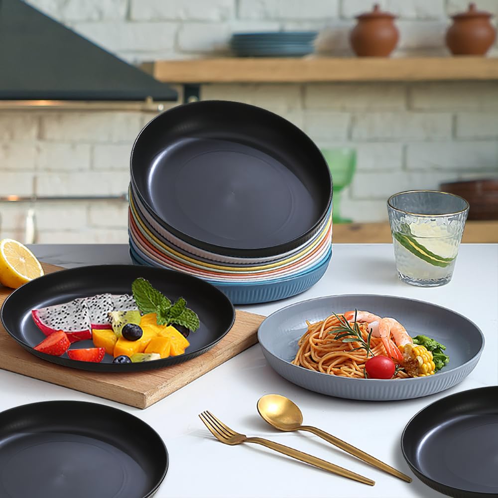 Lot De 4 Assiettes Plates Incassables 23cm - En Plastique Alimentaire, Micro-ondes Et Lave-vaisselle - Couleurs Foncées