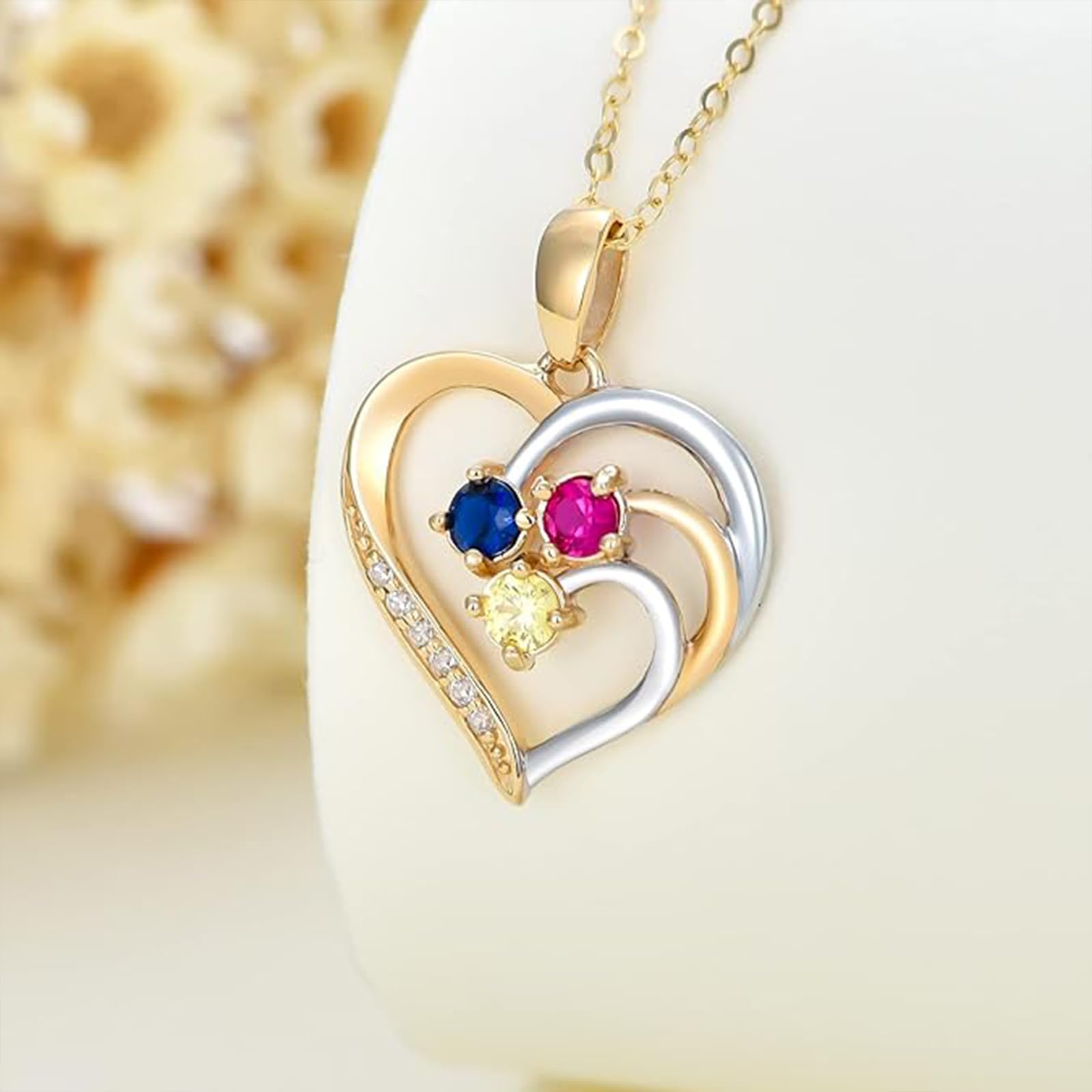 375/9K Echtgold Liebes Knoten Halskette für Damen, Weiß/Gelbgold Farbiger Zirkonia Herz Anhänger Halskette, Schmuck Geschenk zum Jahrestag Geburtstag für Ehefrau Mutter, 40 + 5 cm