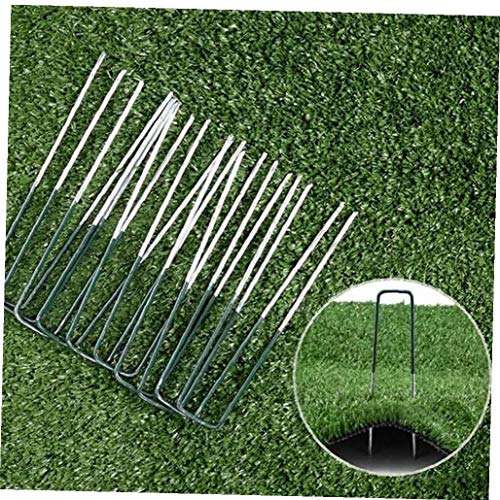 Amoyer 10 Pc/Paquete De Hierba De Césped Artificial T Pernos De Metal Galvanizado Clavijas La Mitad Verde Césped Weed Fijo Biselados Termina Grapas para Una Fácil Penetración