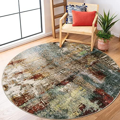 Lahome Modern Abstract Round Rug 5ft - Red Soft Bedroom Round Area Rug Kitchen Mat, Machine Washable Non Slip Non-Shedding Entry Floor Circle Carpet for Nursery Dorm Kitchen Dining Table Family Room
