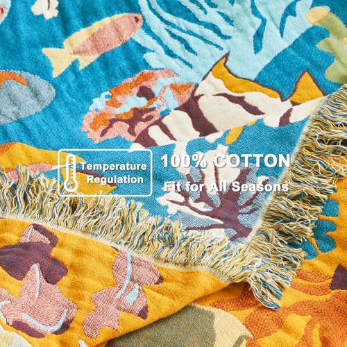 Image of LUTBM Boho Throw Blanket for Bed 60 inchx80 inch, All Season Cotton Couch Blankets