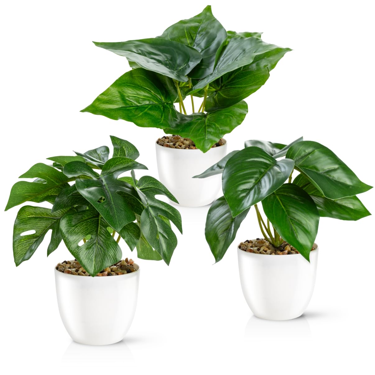 PASCH® Set di 3 piante artificiali come reali (18 cm) in vasi di ceramica lucida, piante artificiali in vaso, fiori artificiali in vaso