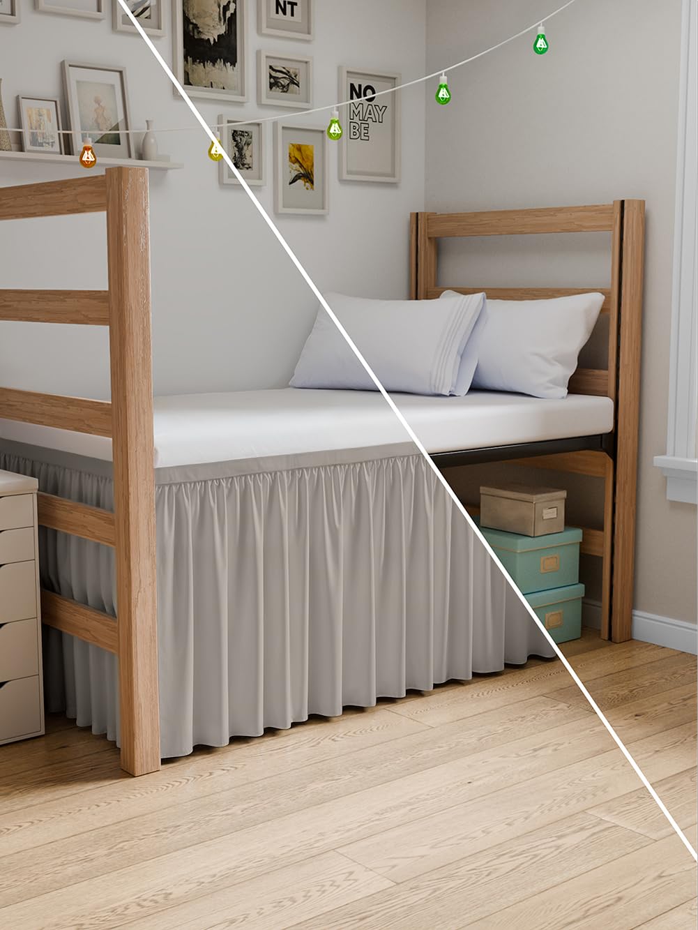 Dorm Room Bed Skirt Full XL - College Dorm Essentials - Light Grey, 38 Inch | Extra Long Dust Ruffled College Bedskirt with Split Corners, Easy Fit Elastic Strap, Adjustable, Fade & Wrinkle Free Full XL 38" - Drop 03 - Light Grey