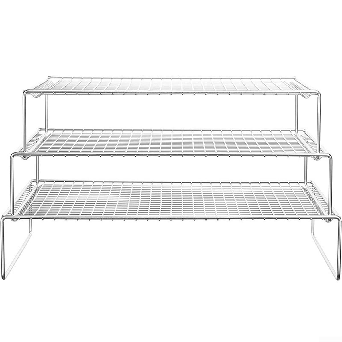 Juego de estantes de enfriamiento apilables de 3 niveles de acero inoxidable para horno, bandeja de media hoja, pizza, pan, galletas, apto para lavavajillas, plateado