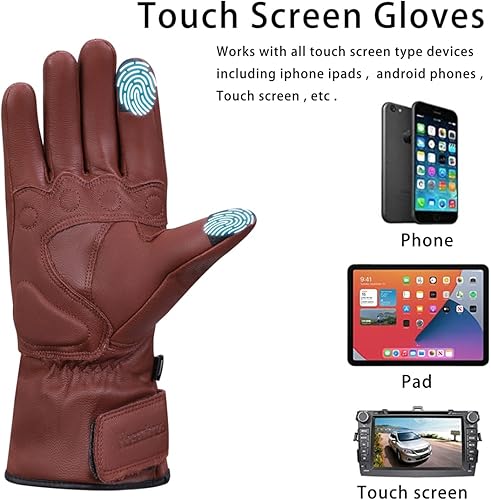 Miniatura 4 de Harssidanzar Guantes de motocicleta de invierno para hombre, cuero genuino, pantalla táctil con forro térmico con Thinsulate impermeable para