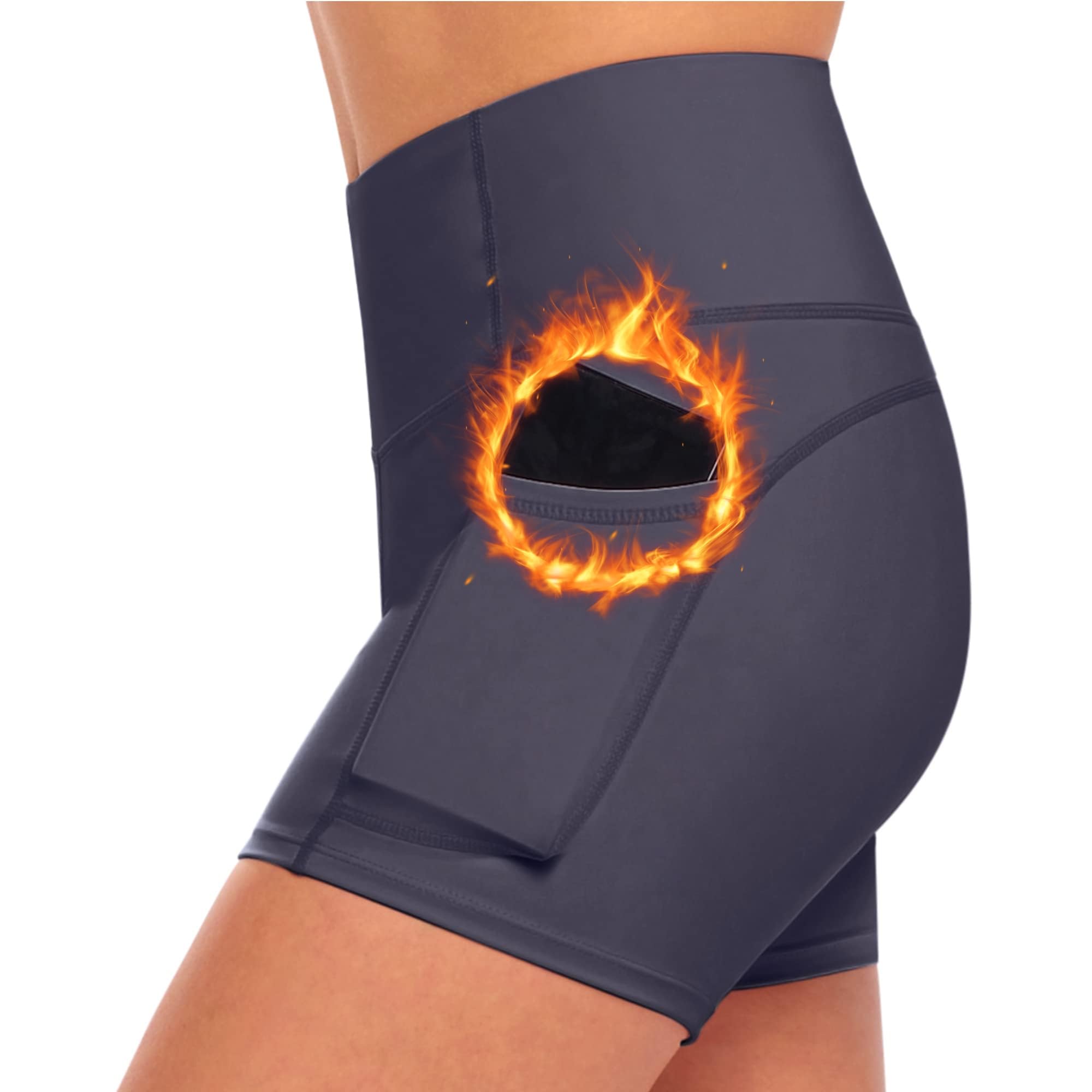 M&M SCRUBS Women's High Waist Yoga Shorts Tummy Control with Deep Pockets (Small, Charcoal)