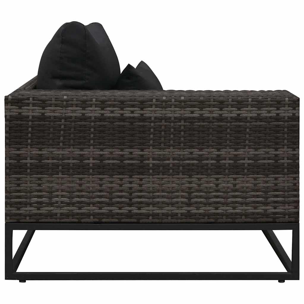 Set di 5 divani da giardino con cuscini, in polyrattan, grigio