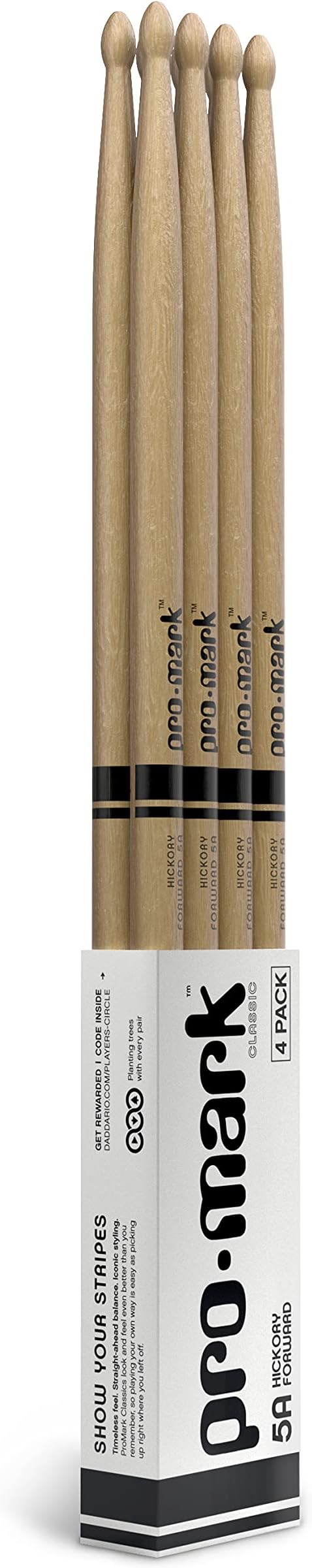 Drum Sticks - Classic Forward Hickory 5A Drumsticks - Drum Sticks Set - Drum Accessories - Wood Drumsticks for Adults & Youth - Oval Wood Tip - Buy 3 Pairs Get 1 Free