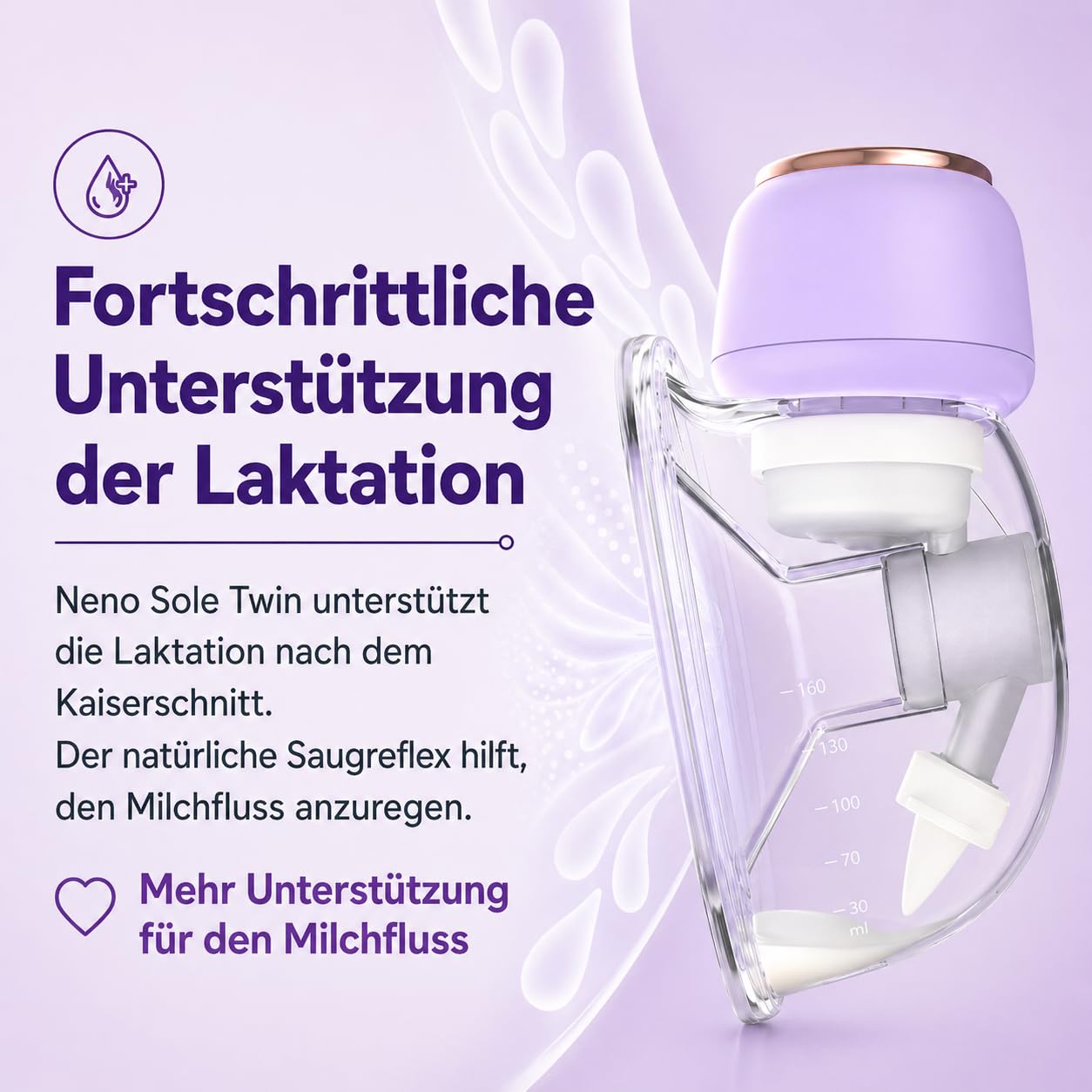 NENO Sole Twin Milchpumpe Elektrisch - Dreiphasen Elektrische Milch Pumpe Freihändig - tragbare Handsfree Doppel-Brustpumpe - 8 Saugstufen - 2x210ml Auffangbehälter - BPA-frei - Schnelles USB-C-Laden