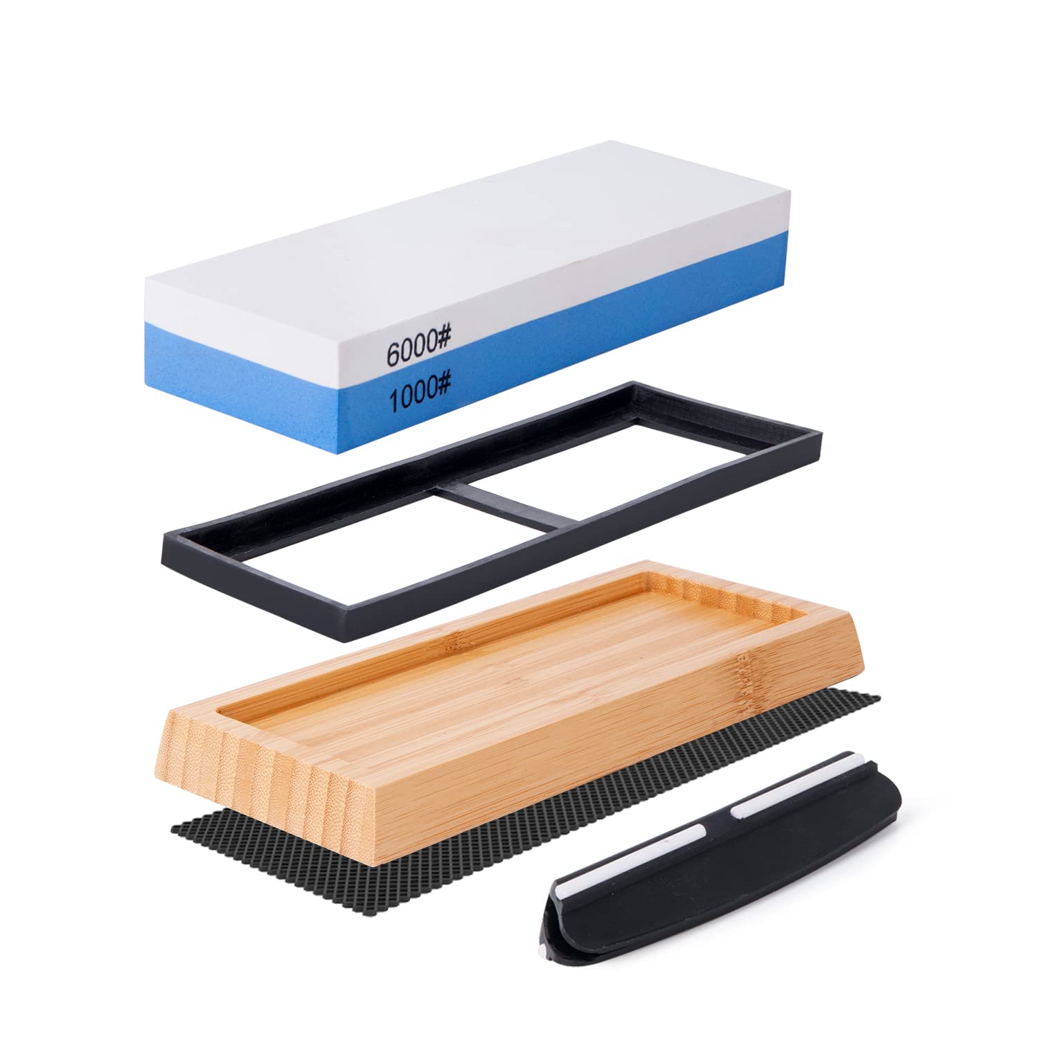 SD.TIANPENG Whetstone Knife Sharpening Stone 2 Side Grit 1000/6000 Whetstone Knife Sharpener kit With NonSlip Bamboo Base & Angle Guide