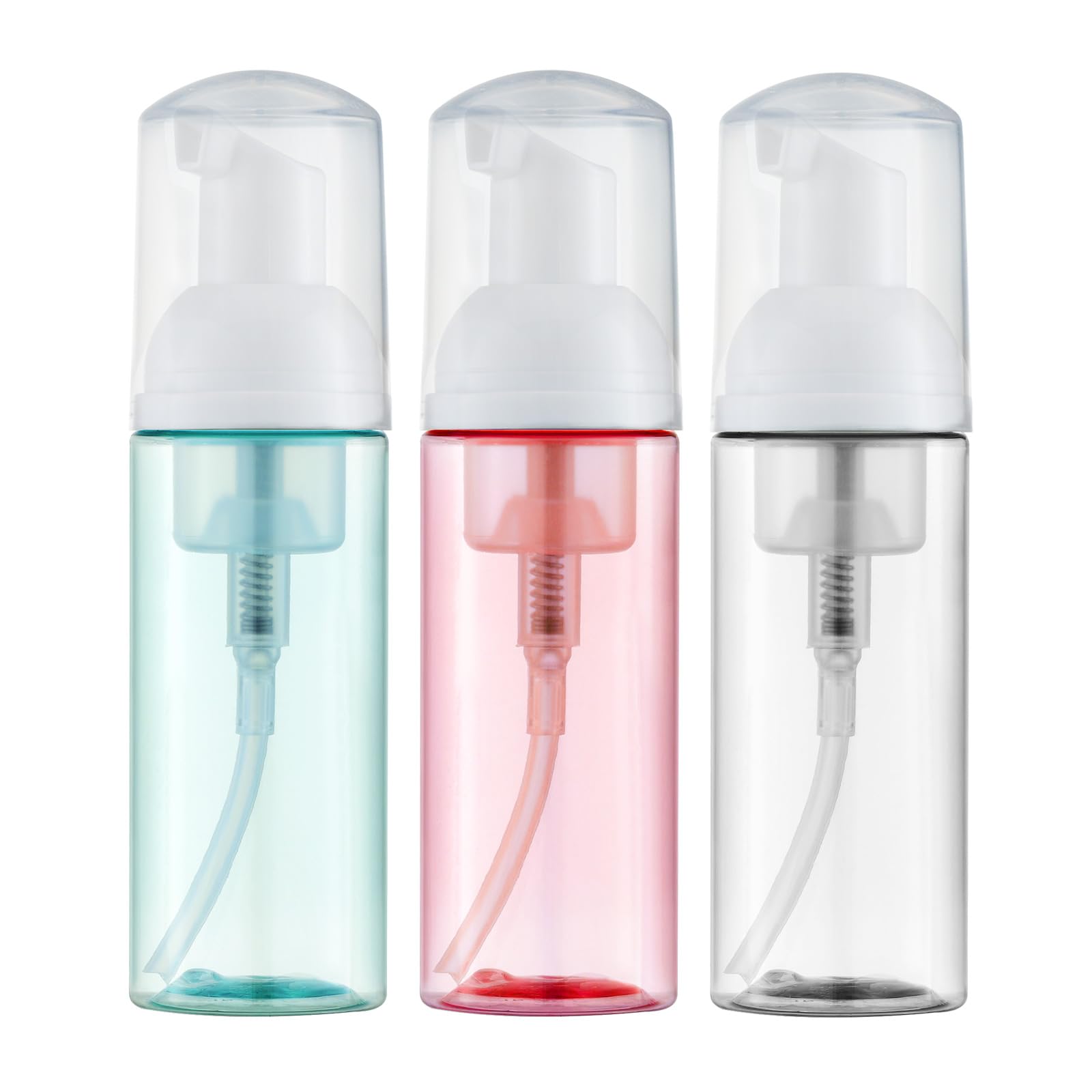 Tekson Soap Foam Bottle (60ml, 2 fl oz), Empty Travel Foaming Lash Shampoo for Cleanser, Dispenser (Clear, Pink, Green)