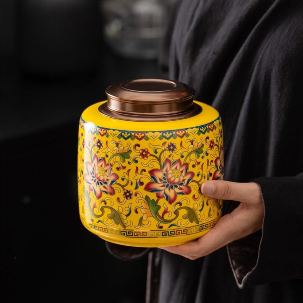 Tea Canisters for Loose Tea Household Loose Tea Storage Container Sealed Jar Chinese Retro Enamel Painted Pottery Tea Jar Kitchen Food Storage Jar Ceramic Airtight Tea Canister(E)