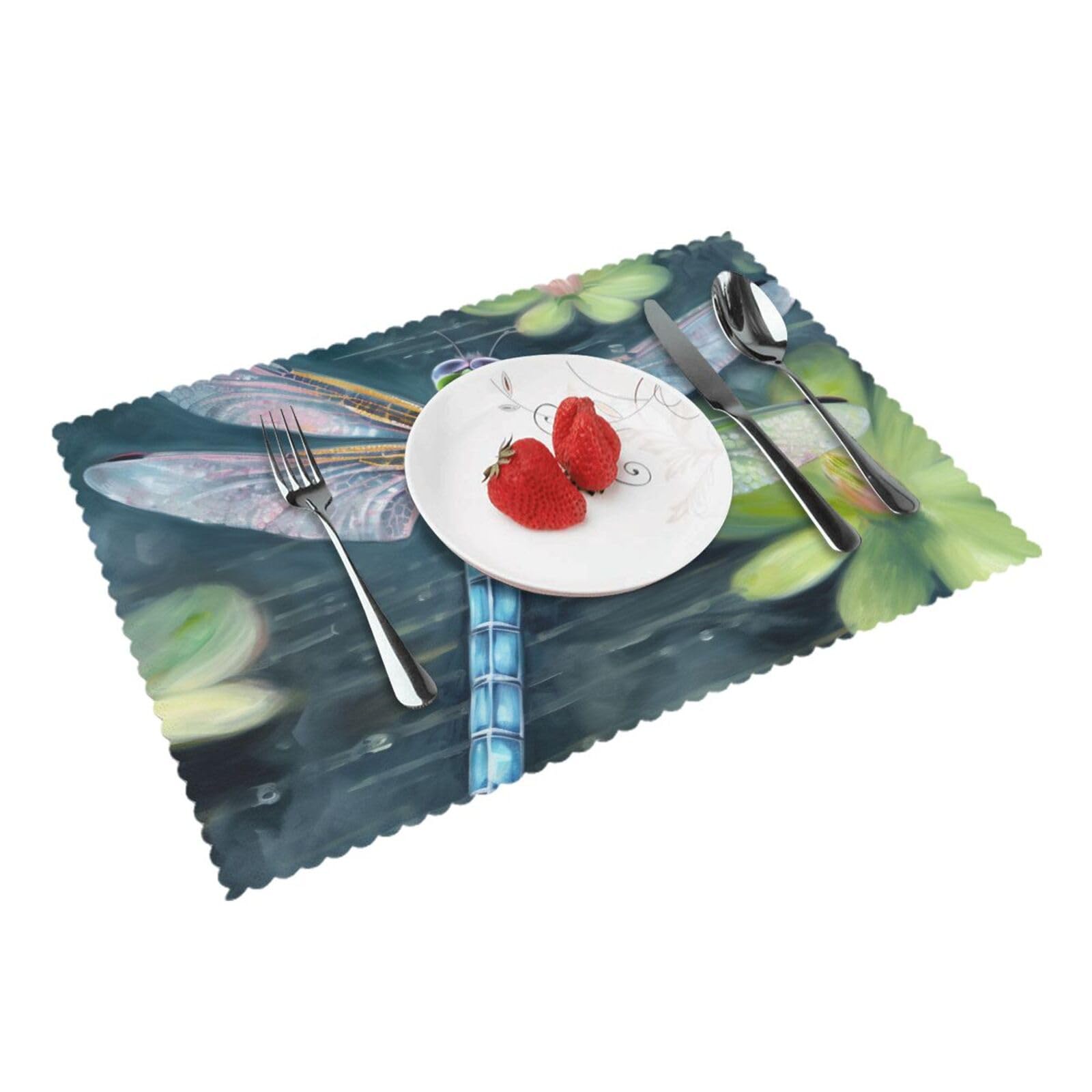 Dragonfly Painting Printed Placemat Heat Resistant Place Mats Set of 4 PCS Washable Kitchen Table Mats, 12x18 Inch