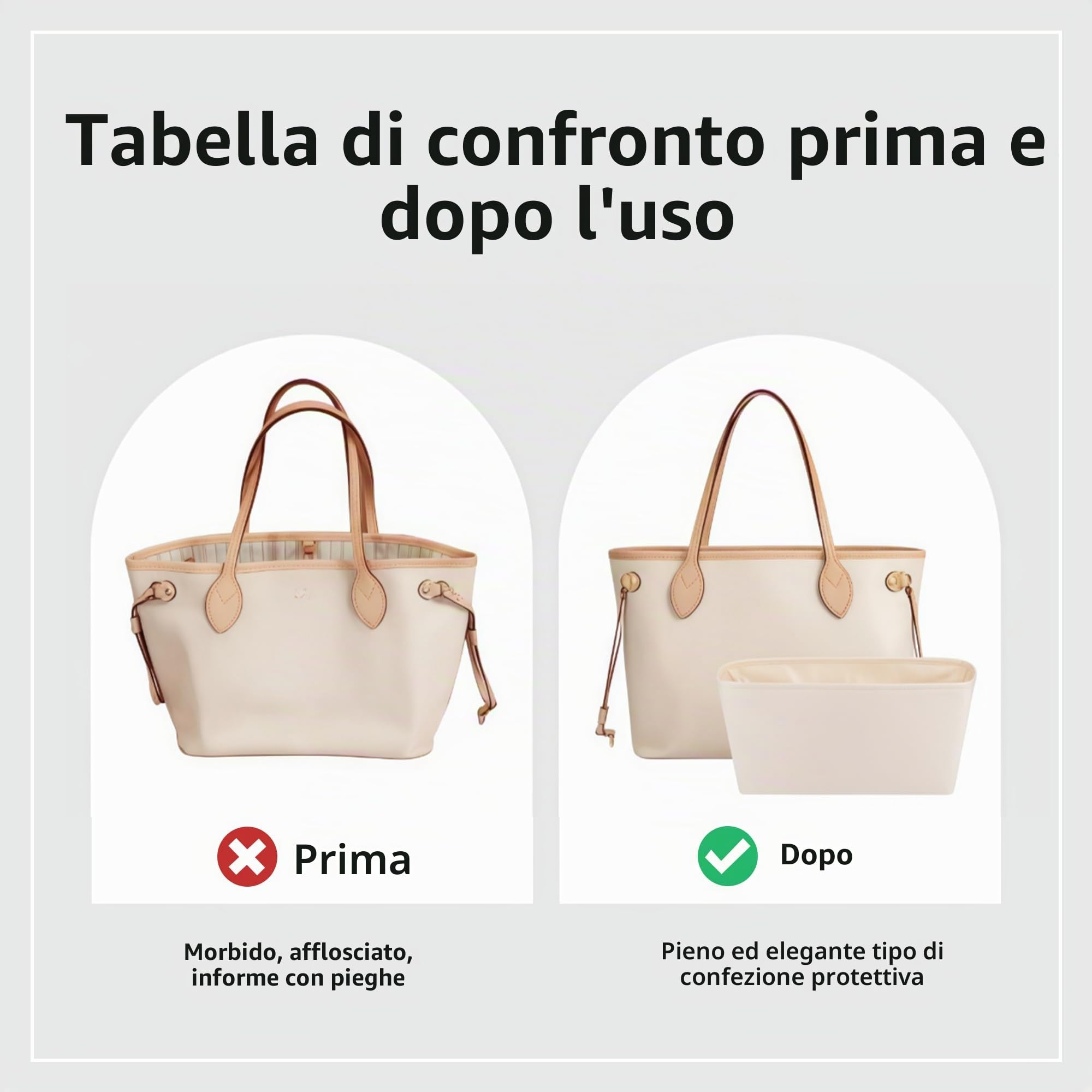DGAZ seta organizer per LV Neverfull PM/MM/GM, donne borsetta organizer, Organizzatore di borsa leggero (Craie, MM) | Lussuosa tasca interna in raso, vestibilità perfetta, protezione delicata, leggera