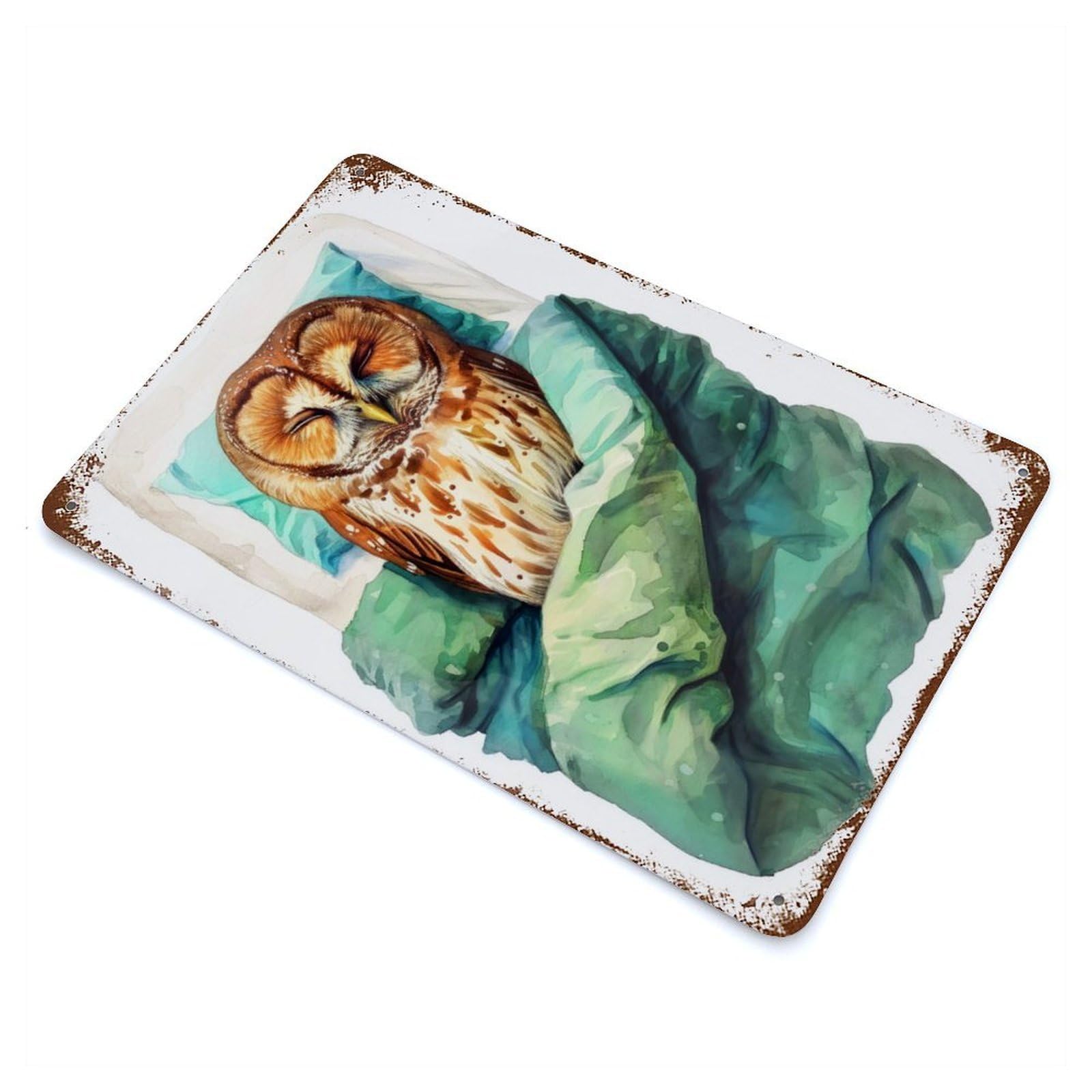 Sleeping Owl Bird Art 11.8"x7.9" Rusty Metal Tin Sign, Novelty Wall Decor for Cafe, Home Bar And Lounge Decor
