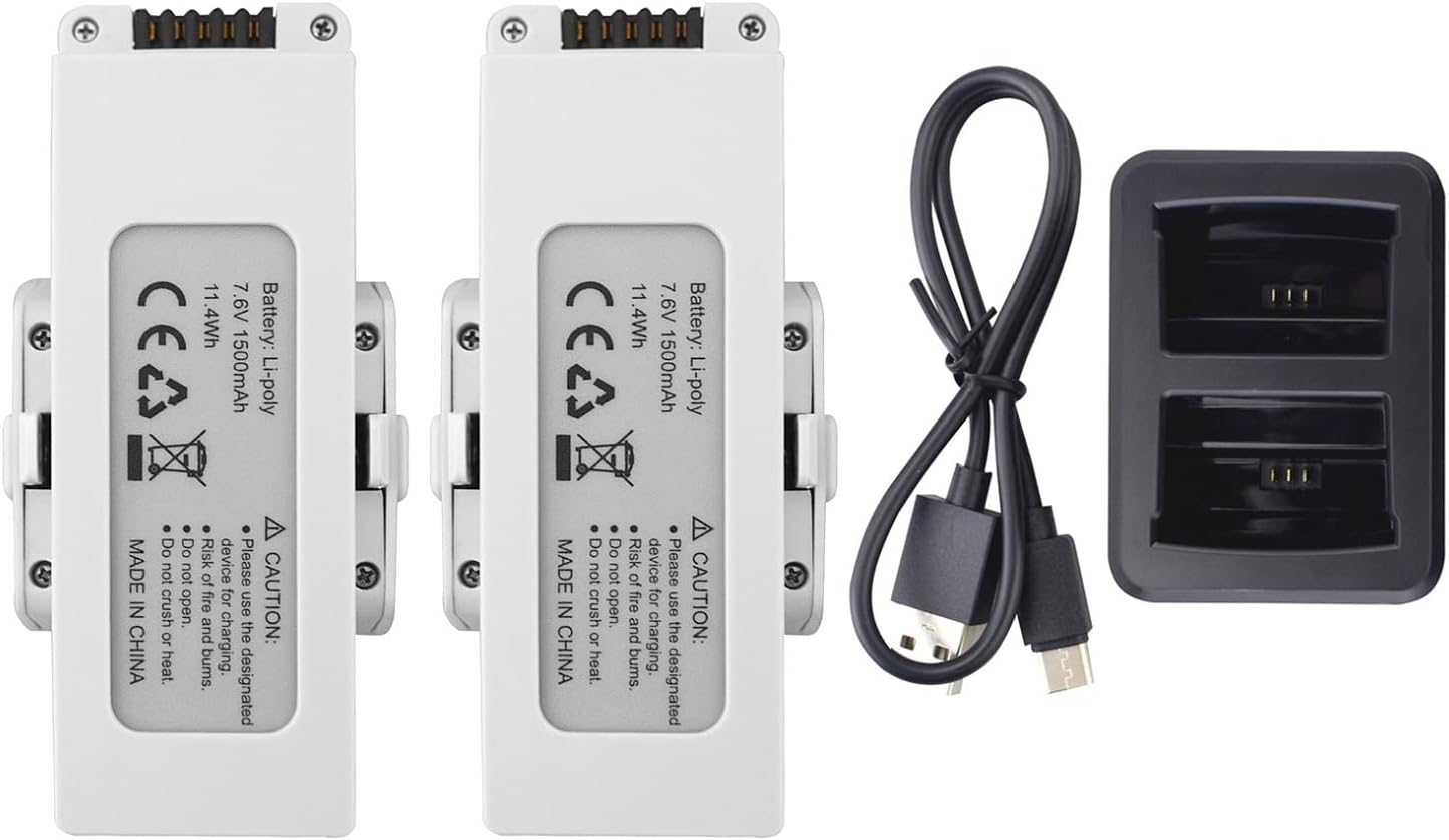 2PCS 7.6V 1500mAh Lithium Battery with 2 in 1 Charger for HS510 F30 Brushless Folding Quadcopter Spare Parts Aerial Remote Control Drone Battery