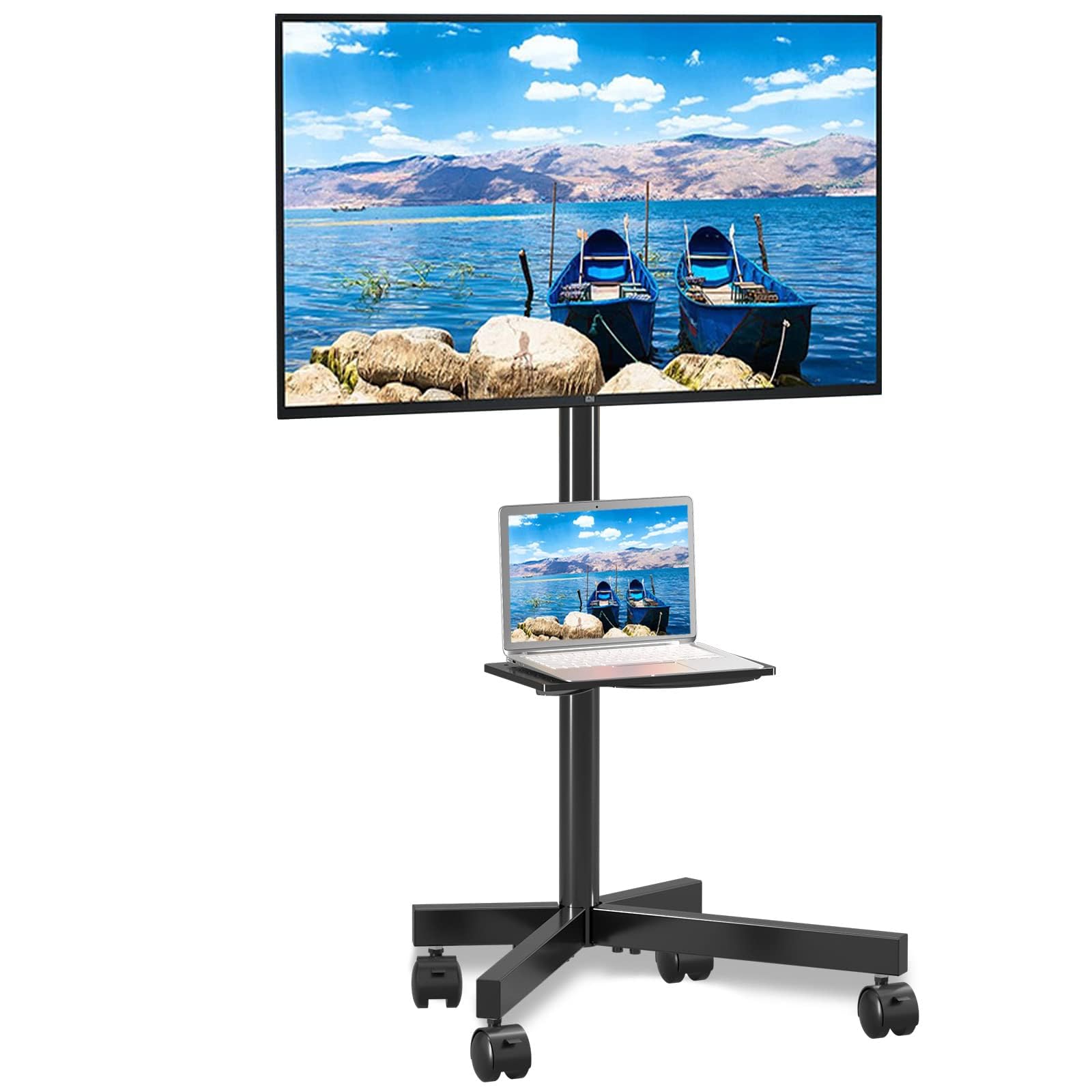 TABOJS TV Móvil con Ruedas, Soporte Portátil para Pantallas Planas/Curvas de 21-60" hasta 35kg, Soporte para TV de Altura Ajustable con VESA 400x400 mm, Soporte para TV con Ruedas para Fácil