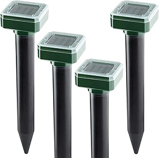 Mole Repellent Solar Powered 4 Pack Gopher Repellent Ultrasonic IP44 Waterproof Snake Repellent for Outdoors Vole Repellan...
