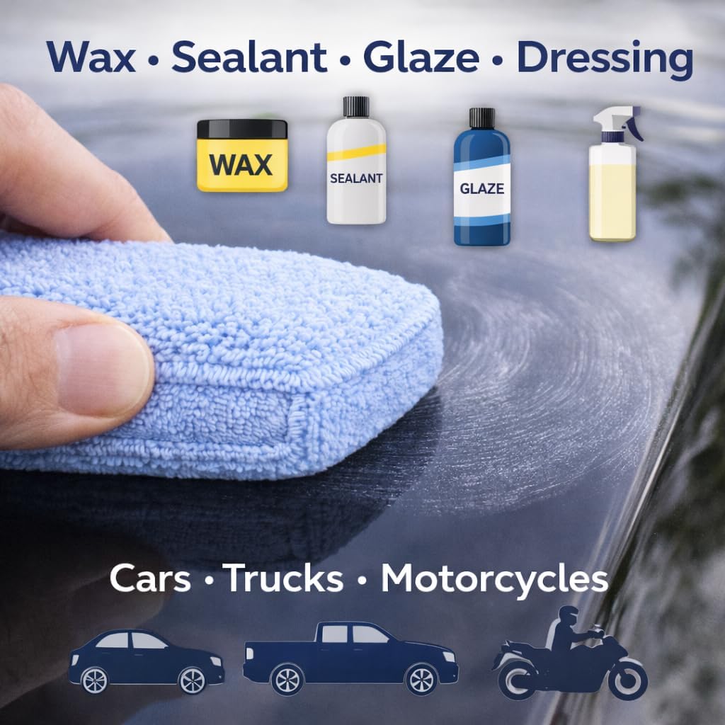 Microfiber Car Wax Applicator Pad, 5" x 3.75" x 1" – Reusable, Scratch-Safe Foam & Plush Microfiber, Washable Detailing Pads (48 Pack)