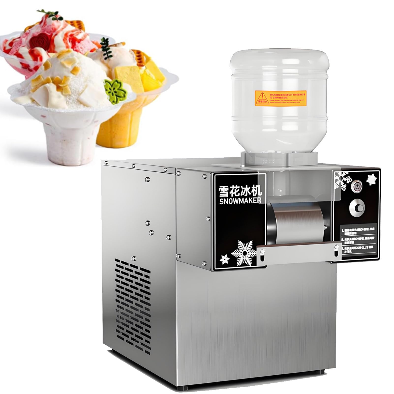 Máquina comercial de hielo raspado, máquina de hielo en escamas, 369 lb/día, raspador de hielo automático, acero inoxidable 750 W, para bares de aperitivos, heladerías y tiendas de postres. 60KG