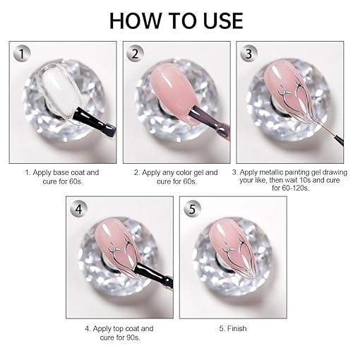 Miniatura 7 de RARJSM Esmalte de uñas de gel de pintura metalizada, cromo plateado, 3D, esmalte de gel de dibujo pintado con metal, 0.3 fl oz, efecto espejo