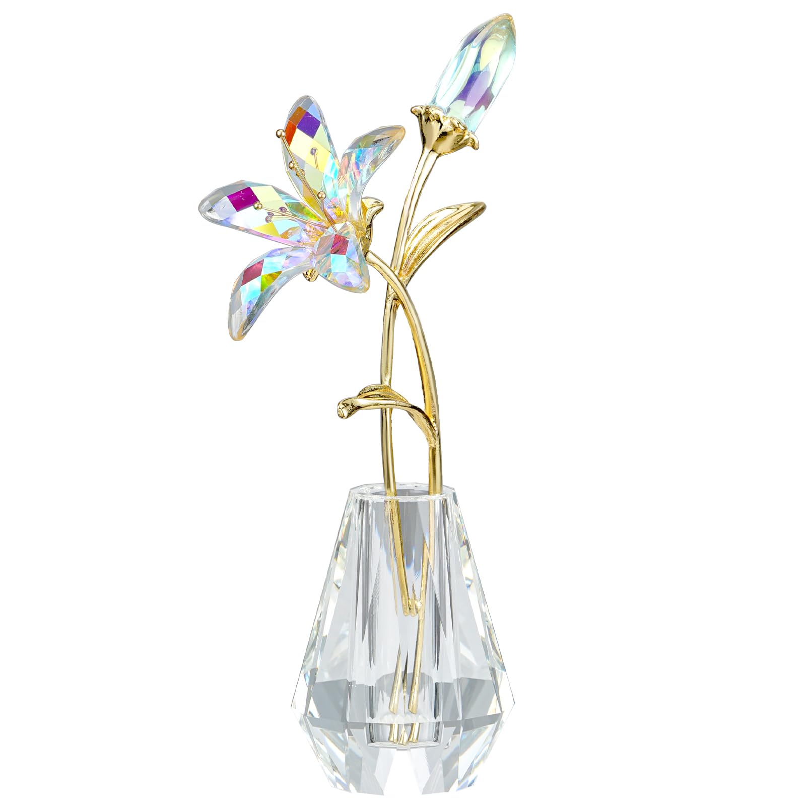 RONG Kristo Crystal Lily Figurine, Glass Flowers with Stem,Flower Collectible Gifts For Woman, Wedding Party Decor(Transparent) — image 1