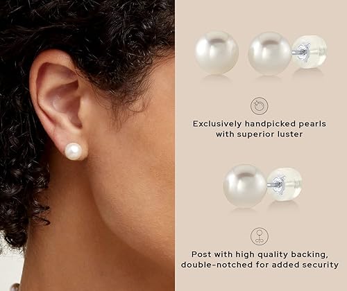 Miniatura 3 de THE PEARL SOURCE Aretes de perlas reales de Akoya japonesas blancas para mujer, aretes de oro de 14 quilates, hipoalergénicos con perlas cultivadas